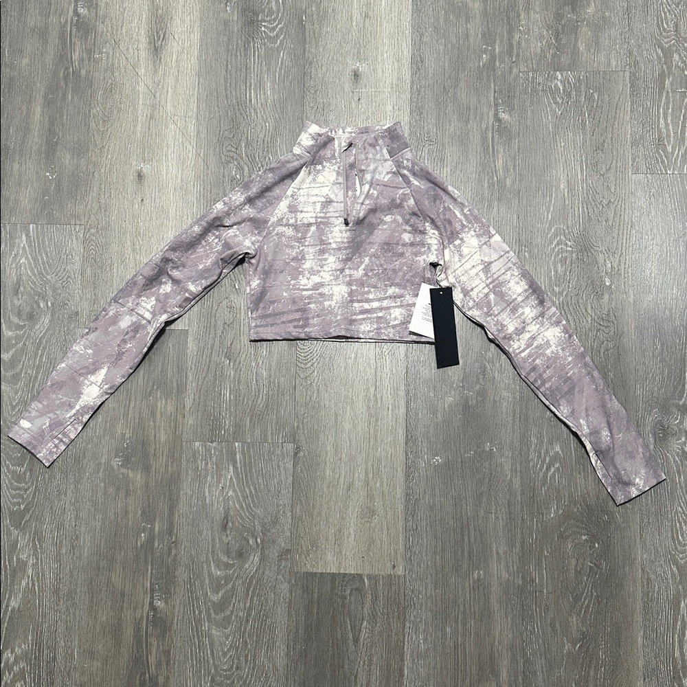 NWT Mono B Lavender Long Sleeved Half Zip Cropped Crop Top Size Small - Picture 1 of 3